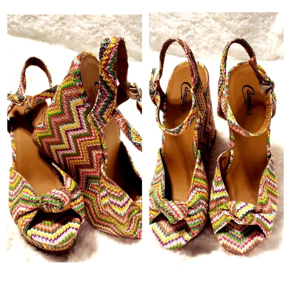 CANDIES CALAINEY Multicolor Woven Fabric Wedges - Picture 4 of 4